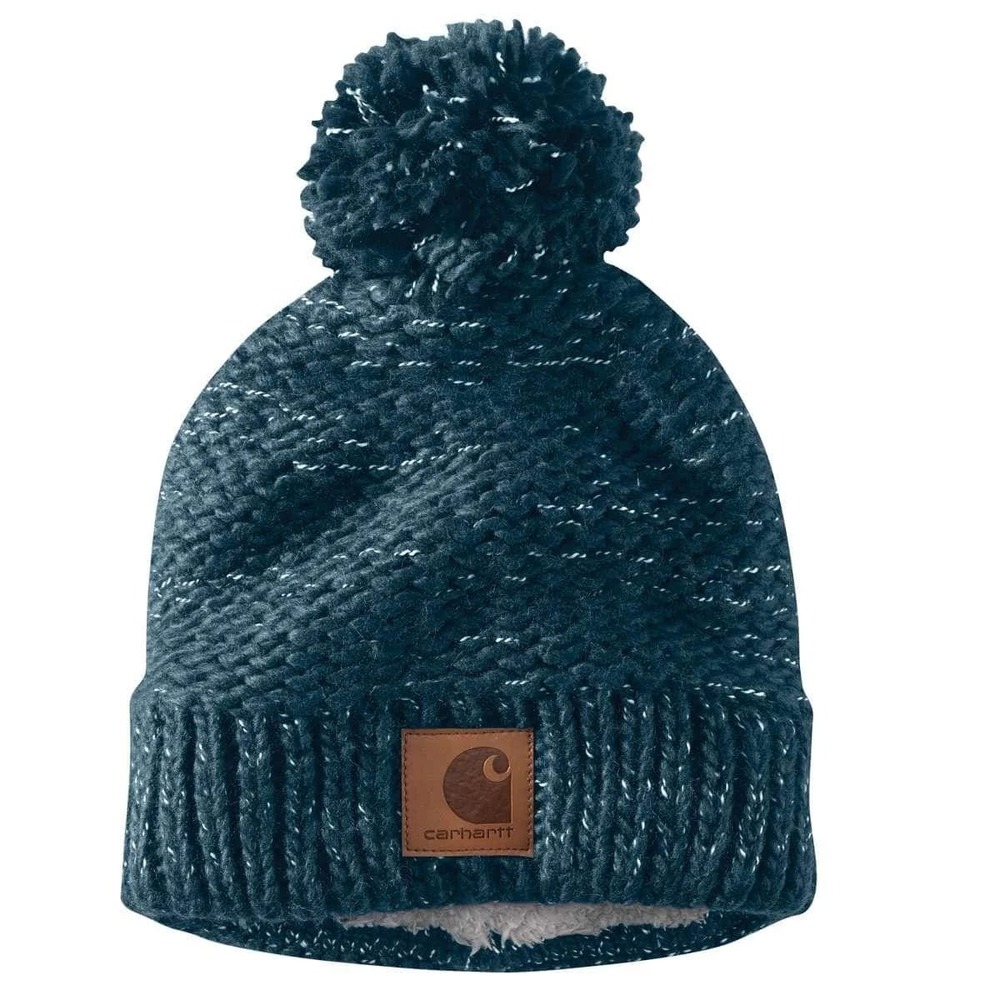 Carhartt Hat Beanie Pom Unisex OS Teal Blue Knit Lined Fleece Winter Thermal